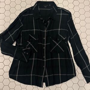Forrest Green, Black and White Plaid Button-Up Shirt